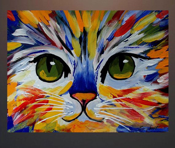 570x485 Original Abstract Cat Acrylic Painting On Canvas By Andyartgallery - Cat Acrylic Painting