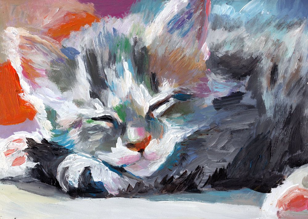 1000x712 Small Cat Original Painting Painting Fur, Cat - Cat Acrylic Painting