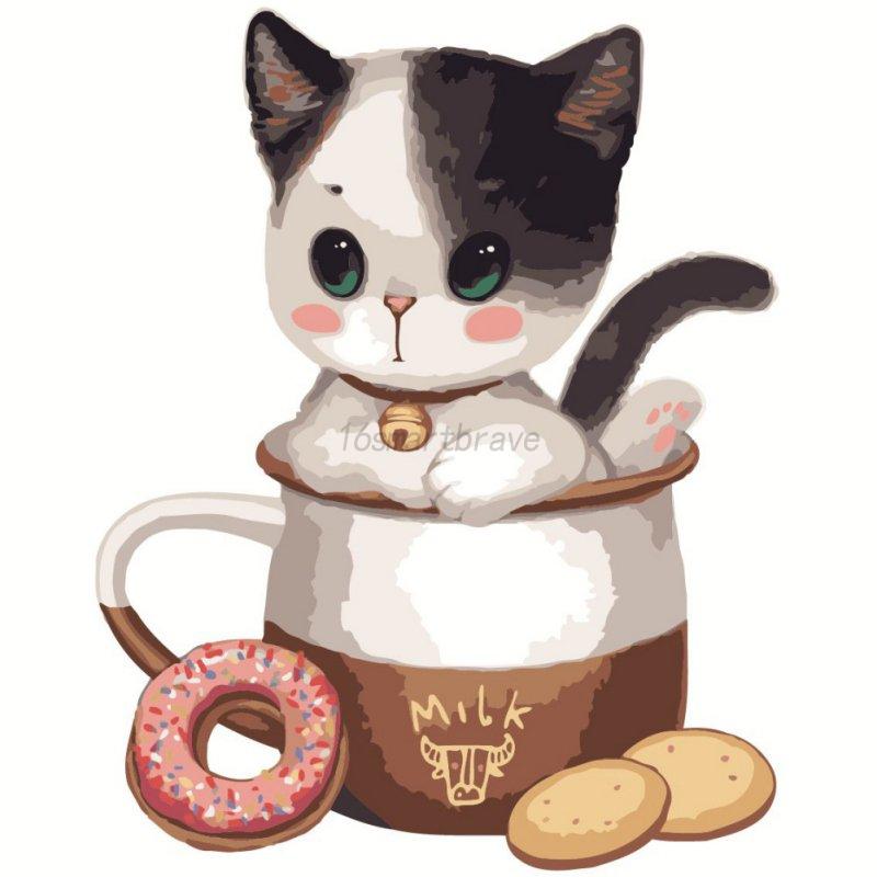 800x800 Au Frameless Paint By Number Kit Multi Colored Cat Dog Animals - Cat Cartoon Painting