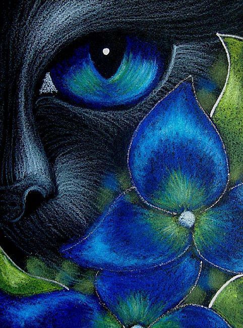 482x650 Beautiful Blue Colored Cat Eyes And Flower. Awesome Painting Idea - Cat Eye Painting