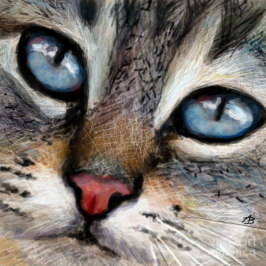 900x900 Cat Blue Eyes Painting By Angie Braun - Cat Eye Painting