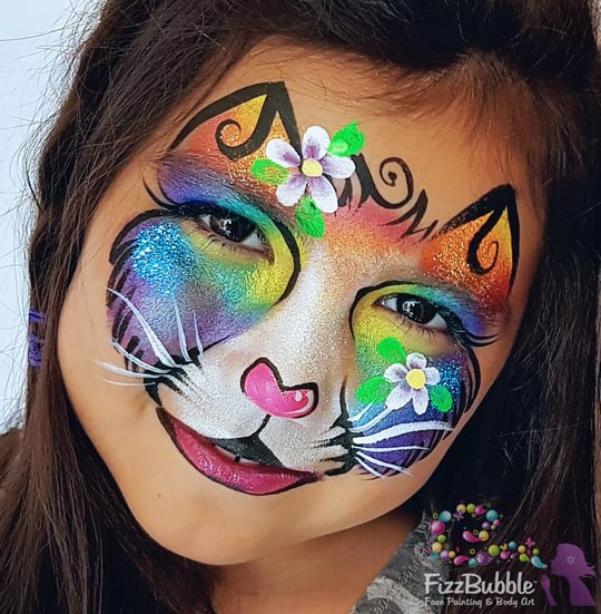 540x551 Fizzbubble Face Painting Cat Rainbow Kittycat - Cat Face Painting