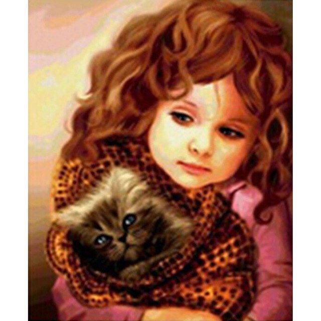 640x640 Full Drilled Square Cat Girl Needlework Diy Diamond Painting Cross - Cat Girl Painting