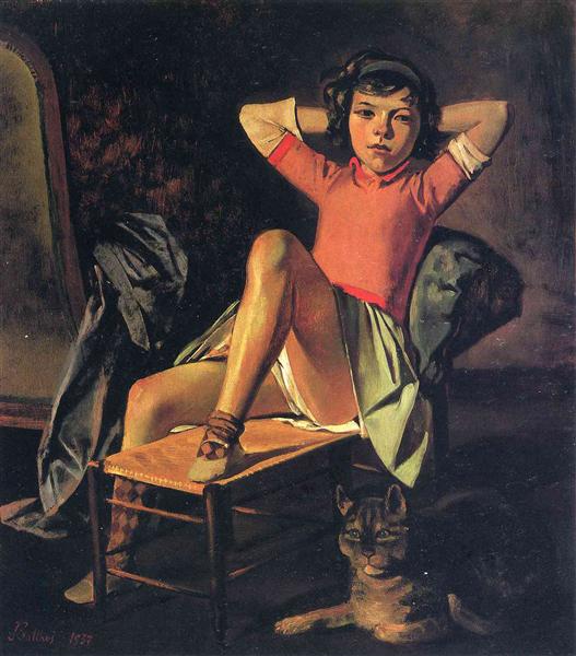 527x600 Girl And Cat, 1937 - Cat Girl Painting