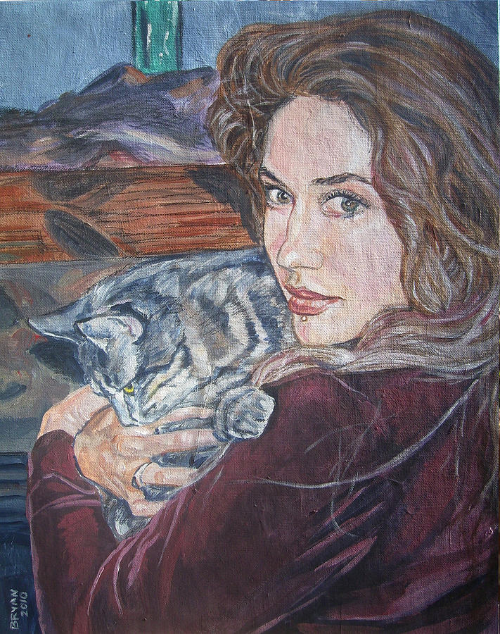 711x900 Misha The Cat Woman Painting By Bryan Bustard - Cat Girl Painting