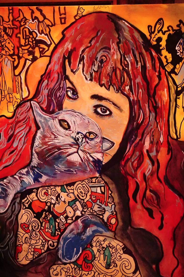 770x1155 Saatchi Art Tattoo Cat Girl Painting By David Wilinski - Cat Girl Painting