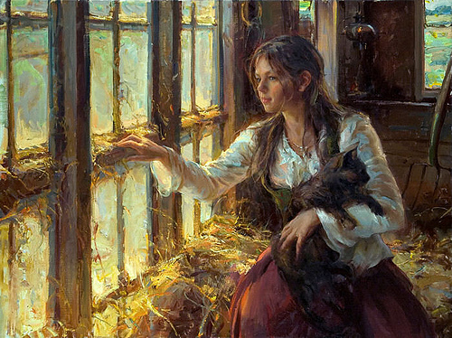 500x374 Girl With Cat Painting Daniel Gerhartz Boy With A Hat - Cat Girl Painting