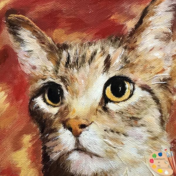 600x600 Cat Painting 594 Portraits By Nc - Cat Head Painting