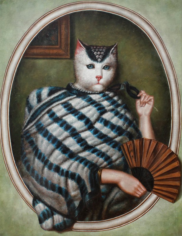 617x800 Maitland Smith Painting Human Figure Wcat Head - Cat Head Painting