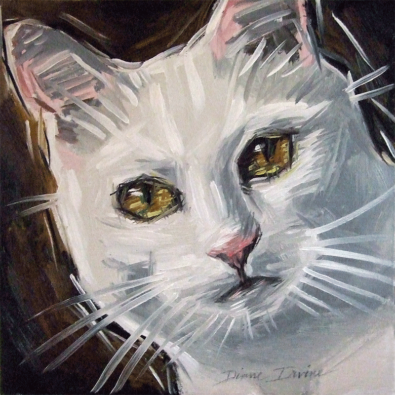800x800 Paintings From The Parlor White Cat With Golden Eyes - Cat Head Painting