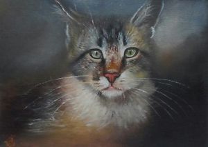 300x213 Ruby Hand Painted Cat Head Portrait Oil Painting Pet Art Kitten By - Cat Head Painting