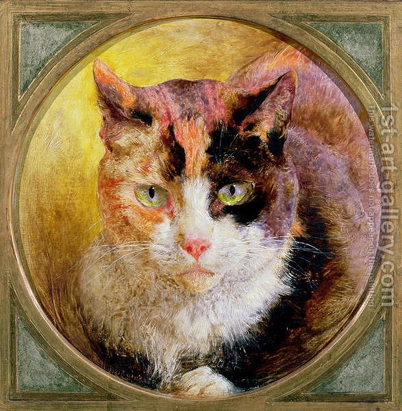 587x600 A Head Study Of A Tortoiseshell Cat William Huggins Reproduction - Cat Head Painting