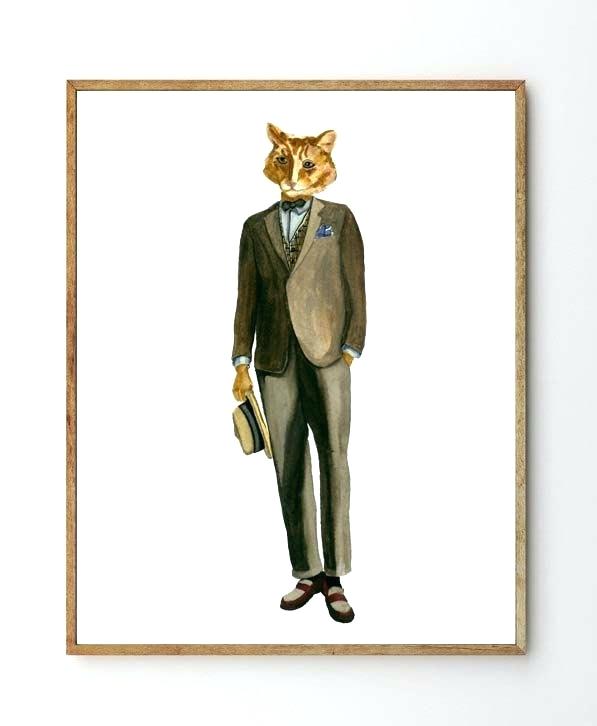 597x726 Duck Painting Suits Cat In Suit Animal In Clothes Watercolor Art - Cat In Suit Painting