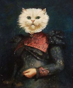 249x300 Miss Lady Woman Girl Female Cat Portrait In Uniform Suit Dress Oil - Cat In Suit Painting