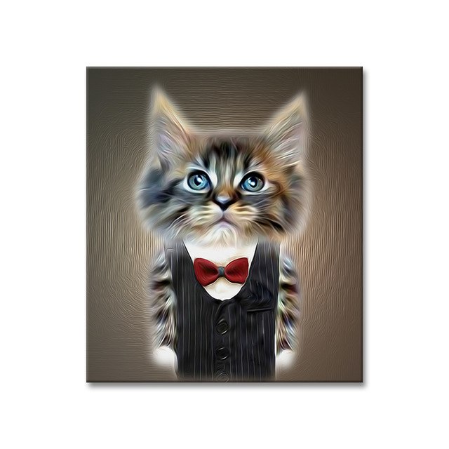 640x640 Modern Handsome Animals Pet Cat Wearing Suit Canvas Cat Art Print - Cat In Suit Painting
