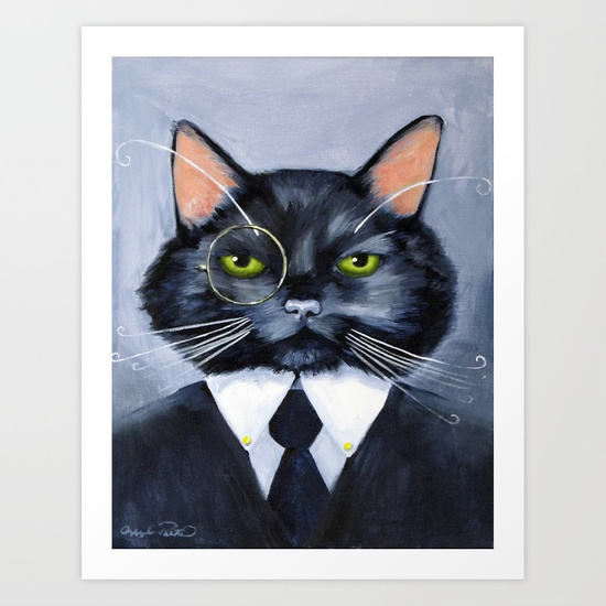 550x550 Black Cat In Suit Art Print By Artsinwonderland Society6 - Cat In Suit Painting