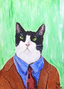 219x300 Cat In Suit Painting By Kayla Franklin - Cat In Suit Painting