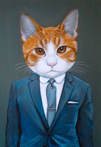 335x485 Cat Portrait Print Heather Mattoon Peintures Cat - Cat In Suit Painting