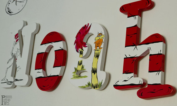 570x343 Dr. Seuss Hand Painted Nursery Wall Letters With Cat In The Hat - Cat In The Hat Painting