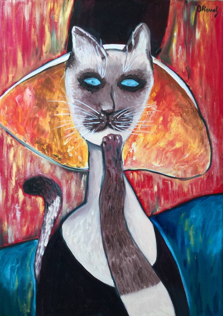 770x1088 Saatchi Art Cat In A Hat Painting By Olga Koval - Cat In The Hat Painting