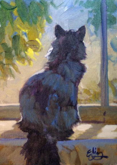 409x578 Cat In The Window Painting. Elin Pendleton - Cat Looking Out Window Painting