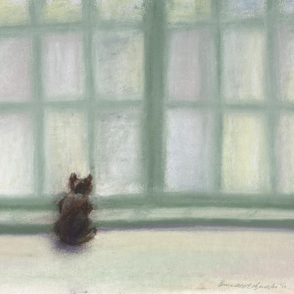 1000x1000 December Featured Artwork And Desktop Calendar Winter Window - Cat Looking Out Window Painting