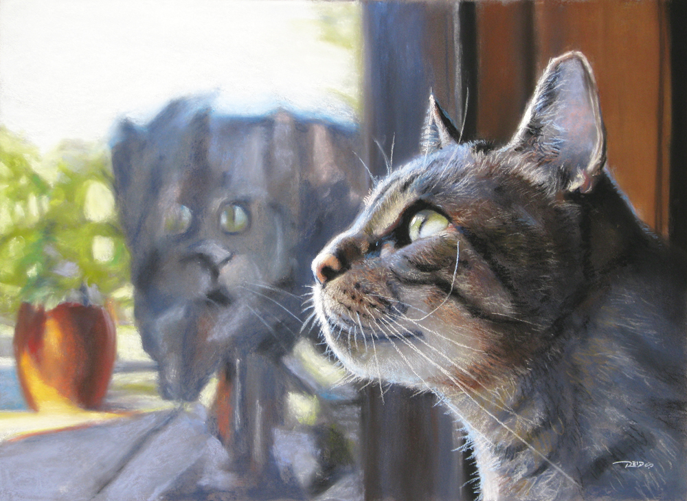 1000x729 Look At That Squirrel! Reidsart - Cat Looking Out Window Painting