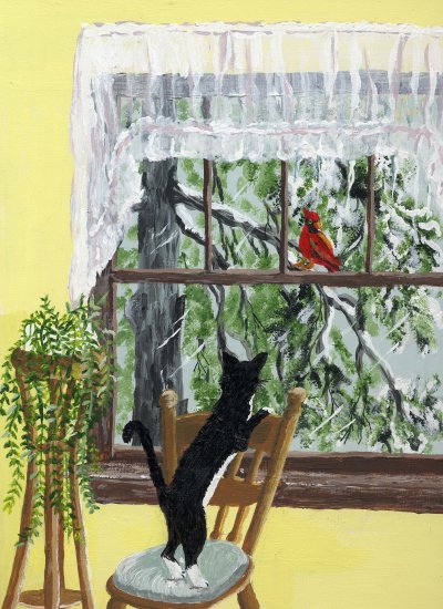 400x550 Looking Out My Window Wip - Cat Looking Out Window Painting