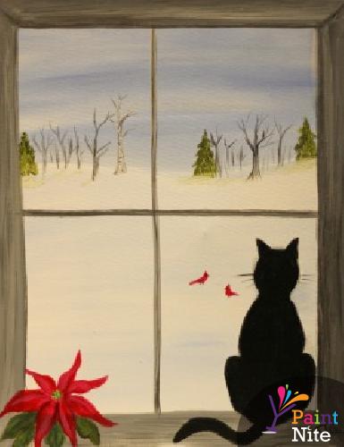 385x500 Mill Creek Pub - Cat Looking Out Window Painting