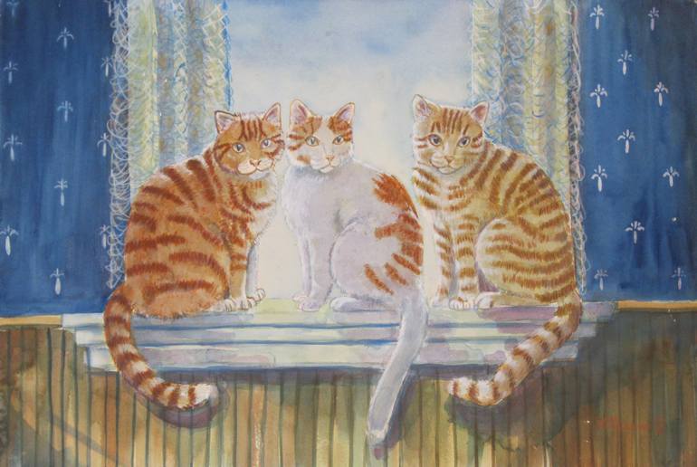 770x516 Saatchi Art Cats In The Window Painting By Susan Barackman - Cat Looking Out Window Painting