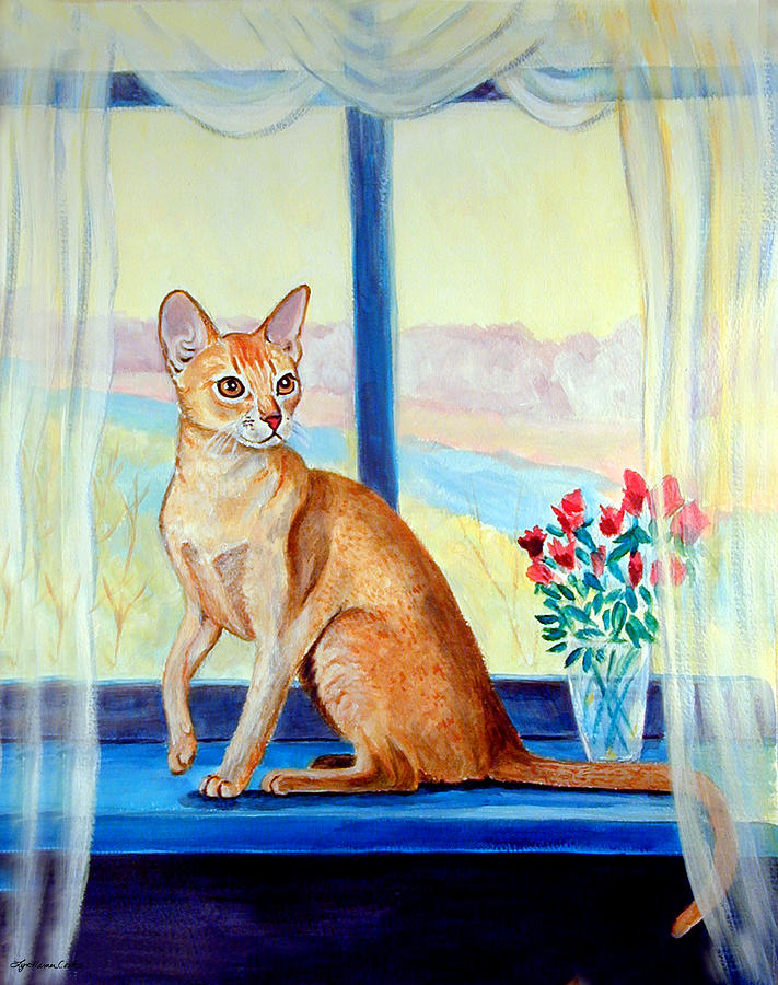 711x900 The Window Sill - Cat Looking Out Window Painting