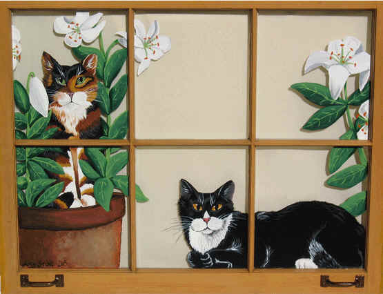 555x426 Window Paintings Amy Stone - Cat Looking Out Window Painting
