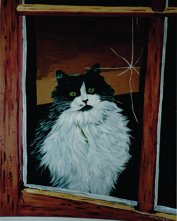 724x900 Cat Looking Out Window Painting By Lorraine Souza Wilcox - Cat Looking Out Window Painting