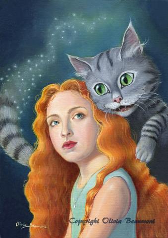 339x480 Alice And Cheshire Cat - Cat Oil Painting