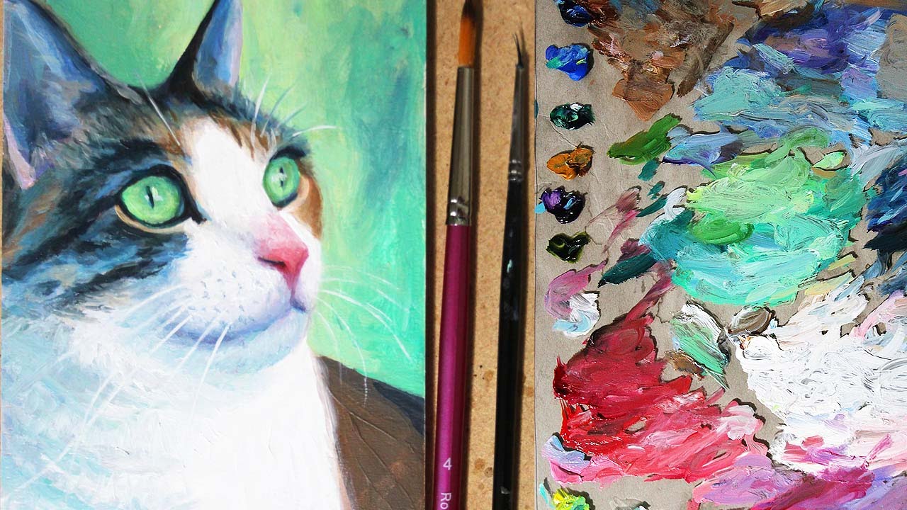 1280x720 Oil Painting Time Lapse Portrait Of My Cat - Cat Oil Painting