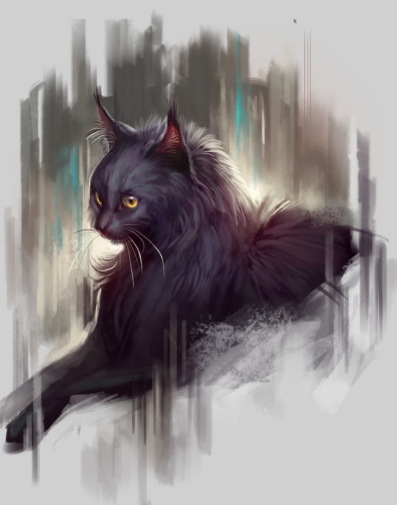 792x1008 Black Cat Painting By Tehchan - Cat Painting