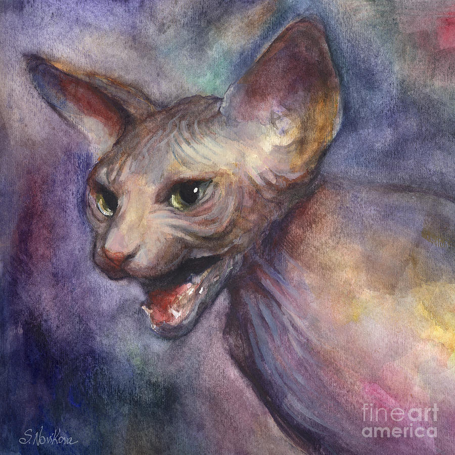 900x900 Sphynx Cat Painting Painting By Svetlana Novikova - Cat Painting