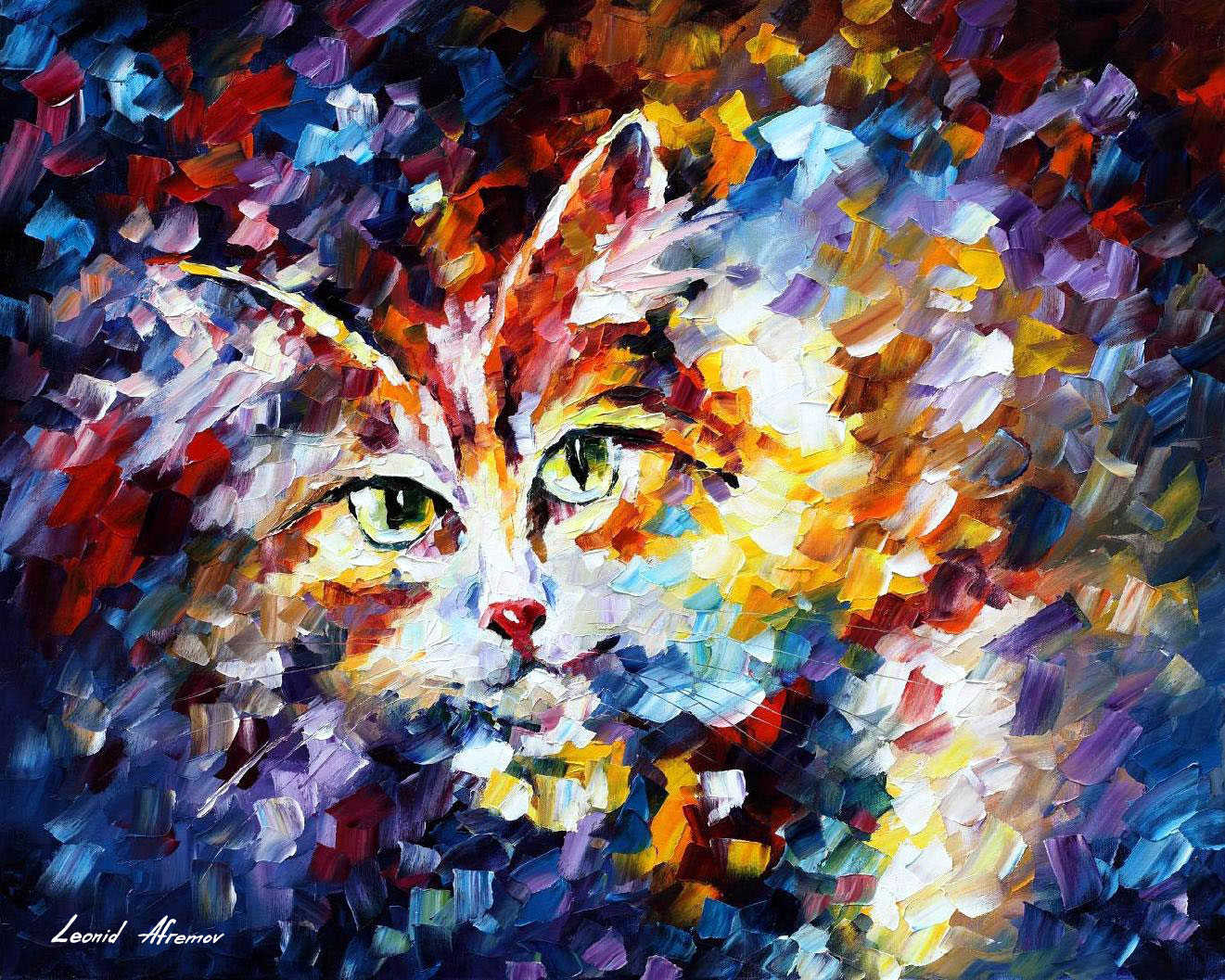 1321x1057 Cat 2 Palette Knife Oil Painting On Canvas By Leonid Afremov - Cat Painting