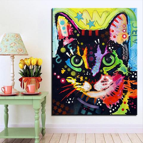 480x480 Canvas Printed Oil Painting Colorful Cat Cats Love Life - Cat Painting Colorful
