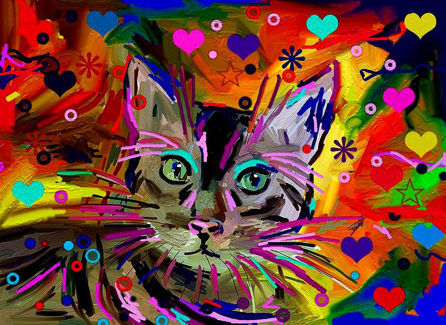 900x656 Colorful Cat Painting By Bogdan Floridana Oana - Cat Painting Colorful