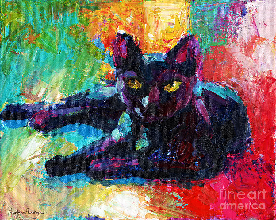 900x716 Colorful Cat Paintings Fine Art America - Cat Painting Colorful