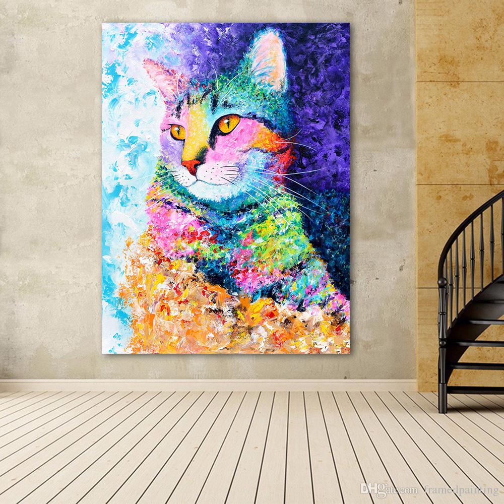1000x1000 2018 Wall Art Picture The Colorful Cat Oil Painting Canvas - Cat Painting Colorful