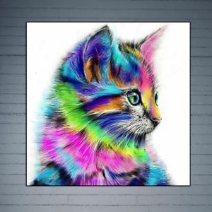 300x300 Diy Oil Painting Colorful Cat By Numbers Acrylic Drawing On Canvas - Cat Painting Colorful