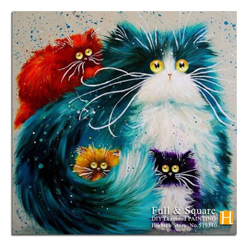 800x800 Full Cross Stitch Diamond Painting Colorful Cat Gift For Home - Cat Painting Colorful