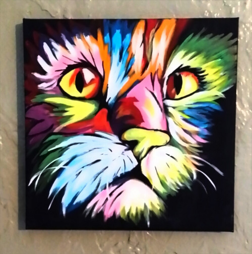500x504 Impressionistic Colorful Cat Painting Artaholicin On Artfire - Cat Painting Colorful