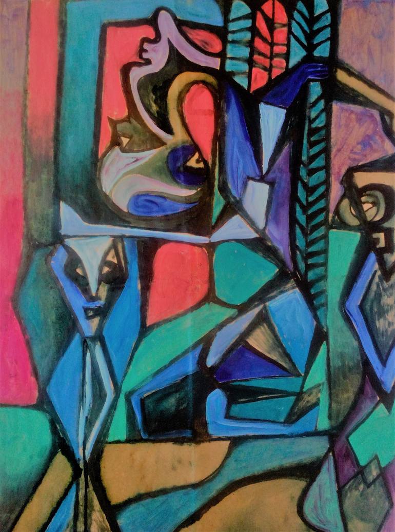 770x1037 Saatchi Art Colorful Head With Cat Painting By Frantisek Florian - Cat Painting Colorful