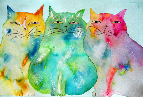 594x405 Say Aloha To These Colorful Cat Paintings From Hawaii - Cat Painting Colorful