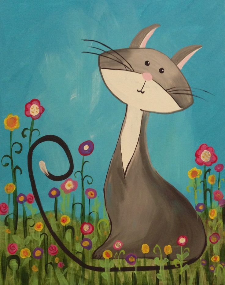 736x933 Tween Canvas Painting Party Grey Kitty And Like Omg! Get Some - Cat Painting For Kids