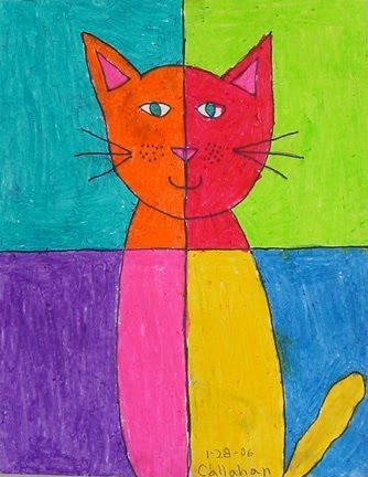 334x432 Art Projects For Kids Abstract Oil Pastel Cat, Mrs. Katz And Tush - Cat Painting For Kids