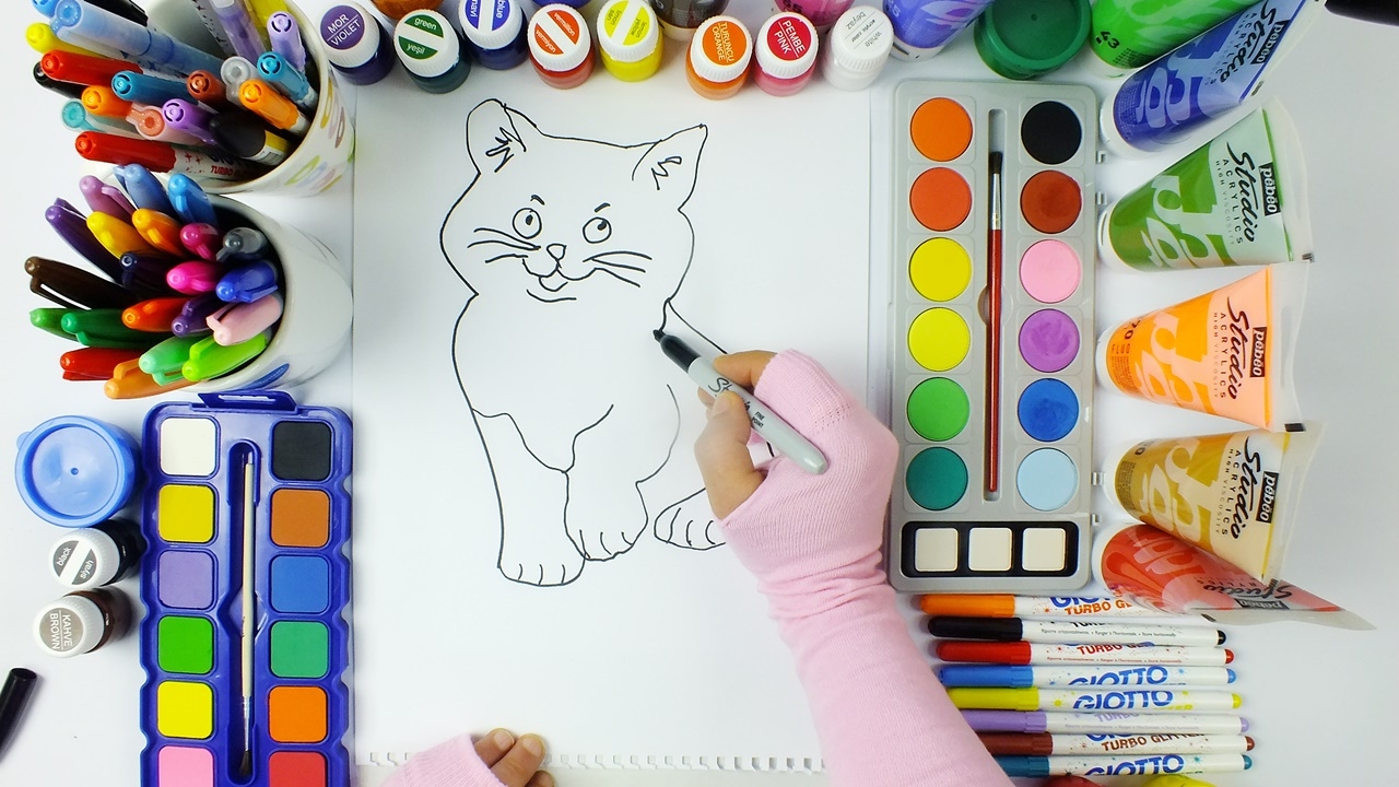 1280x720 Cat Drawing And Painting - Cat Painting For Kids